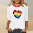 thumbnail image 2 of HKEJIAOI T-Shirts de Fierté pour Femmes Manches 3/4 Hauts Mois de la Fierté T-Shirt Graphique Arc-en-Ciel T-Shirt Rouge à Col Contrastant T-Shirt Blanc, Rouge G, 2 of 4