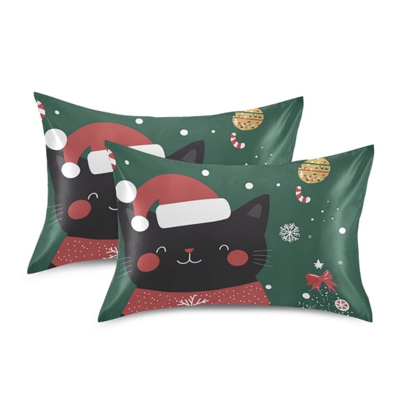 Yayeee Pillowcase Standard Size Set of 2 Satin Wrinkle Resistant Pillow Case, Christmas Cat