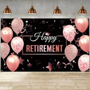 Retirement Party Decorations, Extra Large Fabric Retirement Sign Banner Photo Booth Backdrop Background with Rope for Retirement Party Favor(Black and Rose Pink)