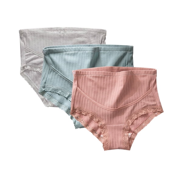 Ausing Women's Maternity Plus Size Pregnancy Panties 3 Pack low Rise Underpants Postpartum Underwear Pregnancy Panties Bean Paste Gray Blue XL