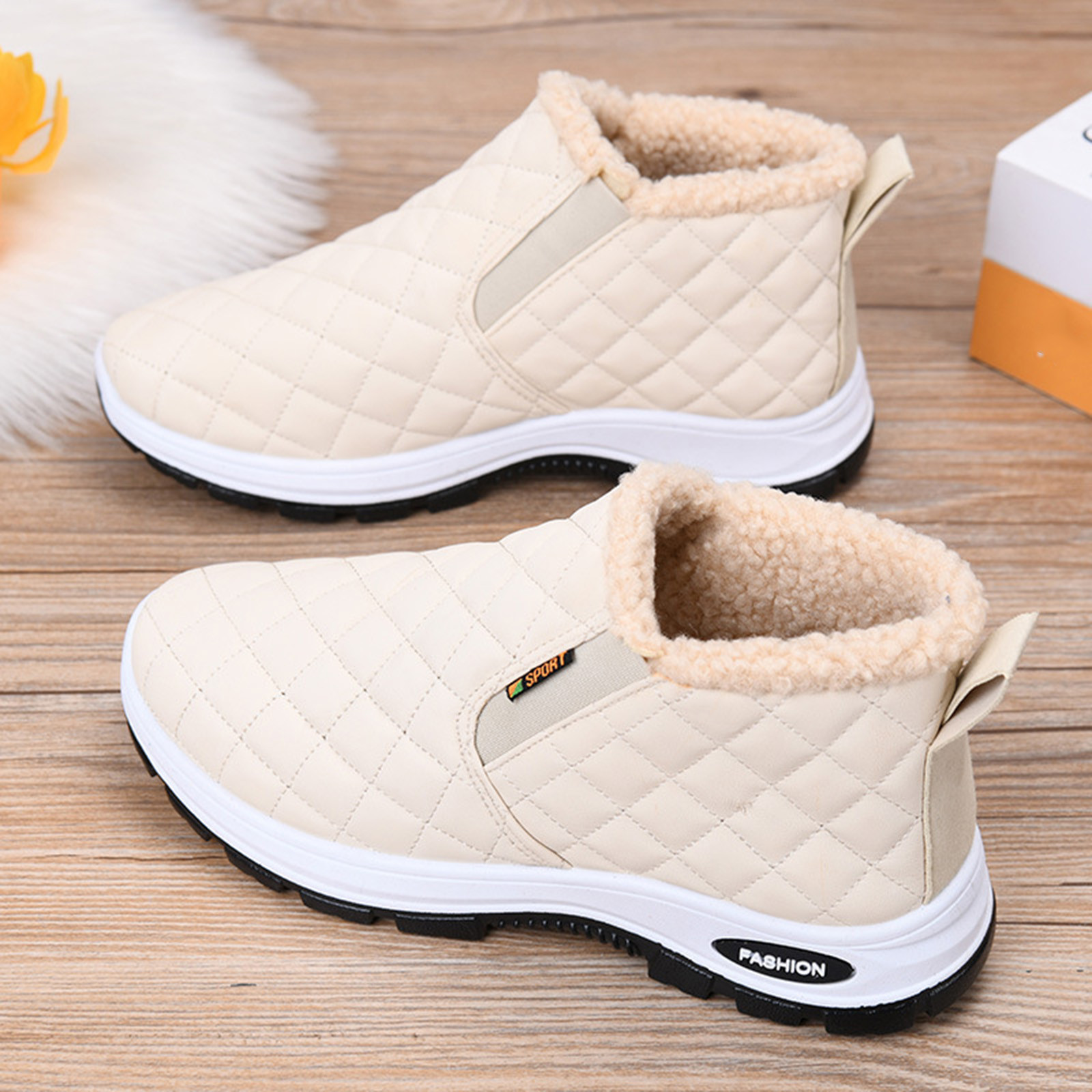 Gamivast Hiking Shoes for Women Lightweight Slip-on Fleece Lined Winter Boots Casual Warm Arch Support Cozy Leather Shoes with Non-Slip Walking Outdoor Indoor