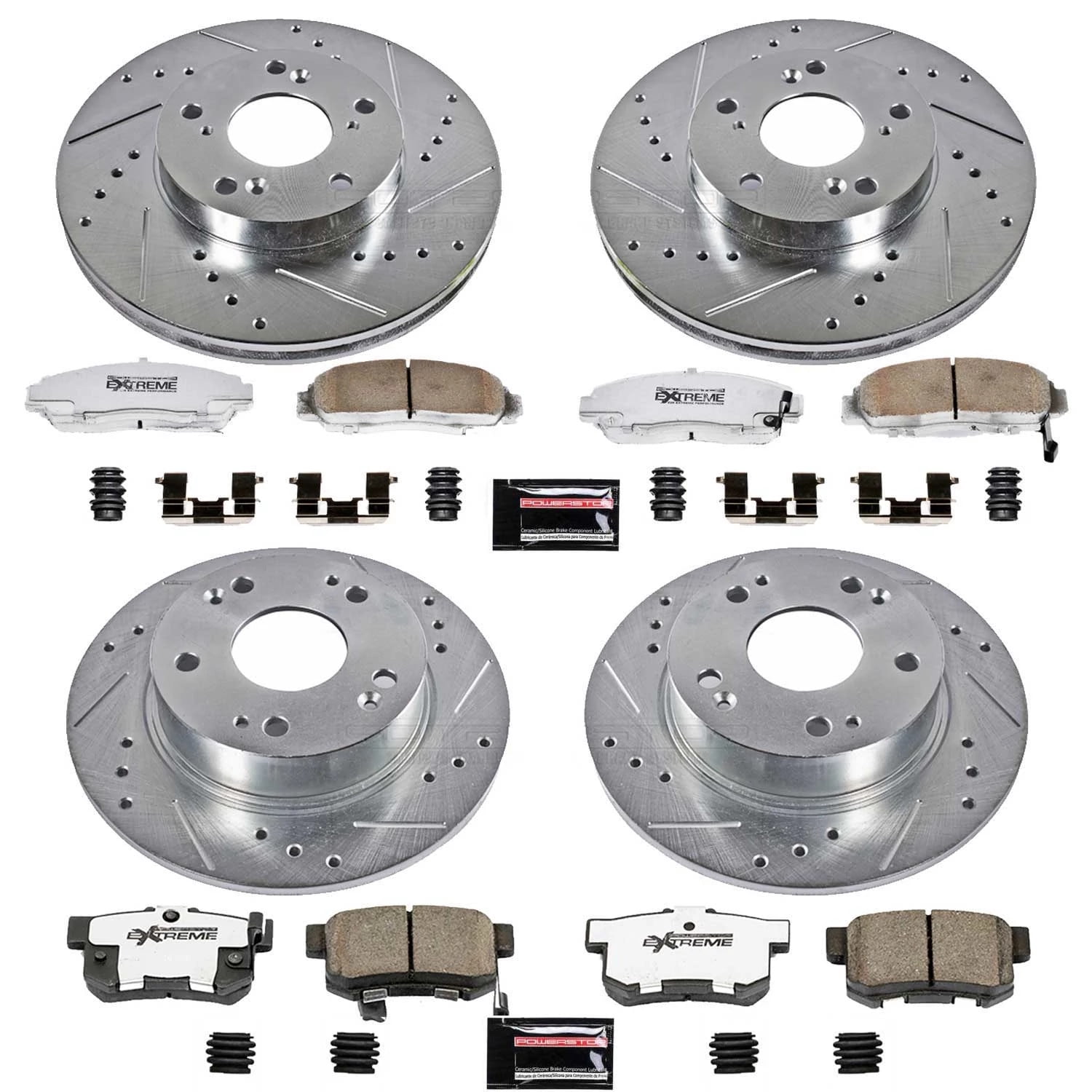 PowerStop Front and Rear Z26 Street Warrior Carbon-Fiber Ceramic Brake Pad and Drilled and Slotted Rotor Kit Fits: HONDA Select Models K2557-26