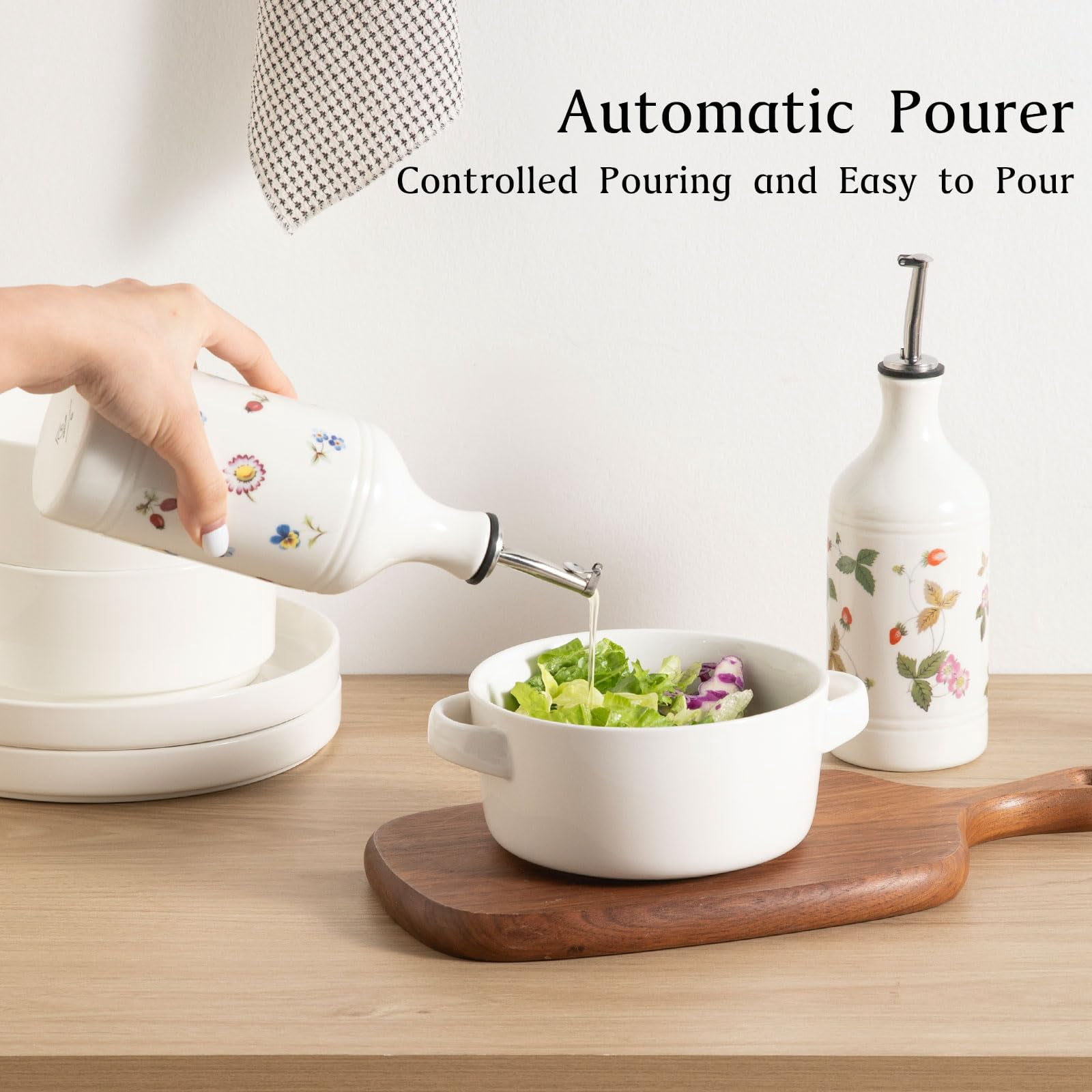 Ceramic Olive Oil Dispenser Bottle For Kitchen  15.5 Oz Opaque And Vinegar With Spout Suitable Soy Sauce Coffee Syrup Liquids (garden)