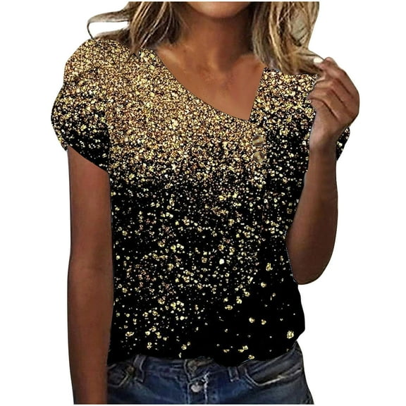 gbyLJF Summer Tunics for Women Women Tshirts Loose Fit Funny T Shirts for Women V Neck Womens T Shirts Multicolor S