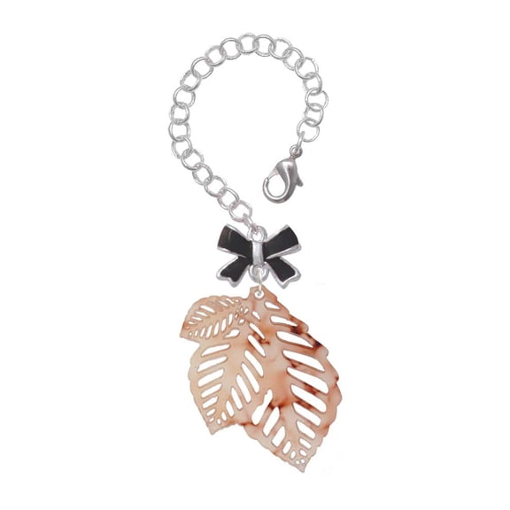 Delight Jewelry Acrylic Medium Triple Leaf Mixed Brown and Yellow - Silvertone Black Bow Charm Accessory for Tumblers and Thermal Cups