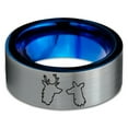 thumbnail image 2 of Tungsten Deer Staring Doe Love Engraved Band Ring 8mm Men Women Comfort Fit Blue Flat Cut Brushed Gray Polished, 2 of 4