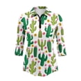 thumbnail image 2 of Uorisanigo Cute Cactus Womens Moisture Wicking Casual Tennis Activewear Comfortable Breathable Athletic Polo Workout Tops Soft 3/4 Sleeve Fashion Outing Wear for Women Size M, 2 of 7