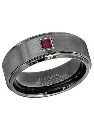 2-Tone Blue Tungsten Ring, 0.07ct Garnet Ring, January Birthstone Ring, 9mm popular Brushed Comfort Fit Tungsten Men's Wedding Band TN693BS