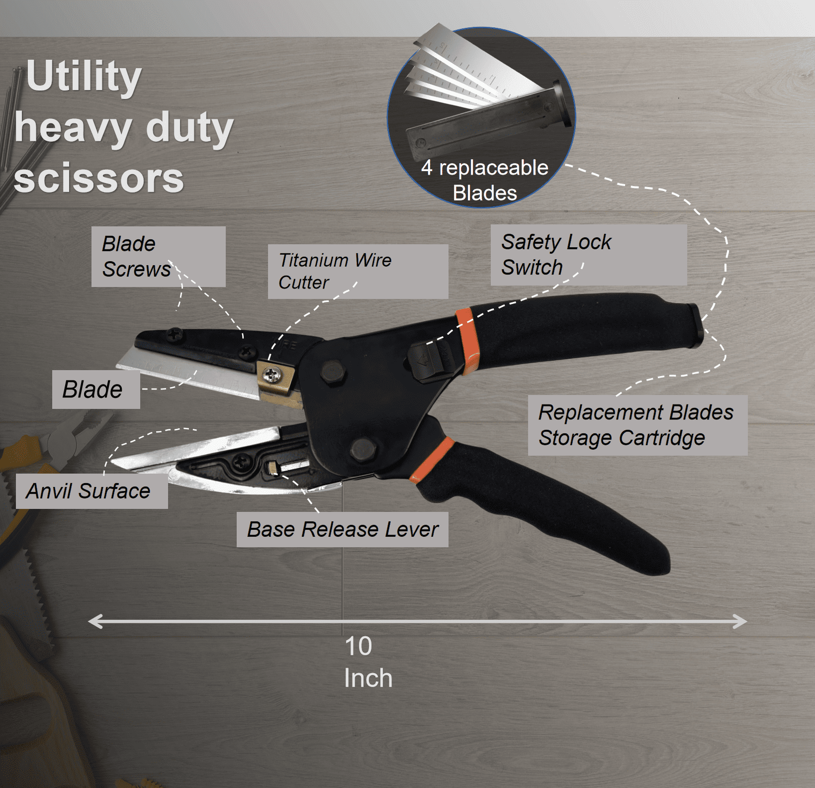 Multipurpose Heavy Duty Scissors All Purpose Utility Industrial Scissors Cutter with Safety Lock, Non-slip Handle, and Thread Trimming - Perfect for Soft Pipe, Fibre, Wood, Iron Wire, Box