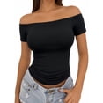 thumbnail image 2 of MOYIKO Off The Shoulder Tops for Women Short Sleeve Slim Fit Shirts Basic Clothes 2026 Fashion, 2 of 7
