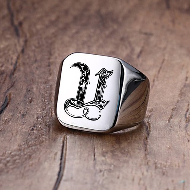 Anillo de sello con iniciales Retro Vnox para hombre, 18mm, sello pesado voluminoso, banda masculina, letras de acero inoxidable, regalo de joyería personalizado para él Tan Jianjun unisex
