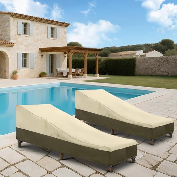 Chaise Lounge Cover Outdoor Waterproof, Heavy Duty 2 Pack  Lounge Chair Covers,  & Rip & Fade Resistant, All Weather Protection, 80"L x 32"W x 25"H, Beige & Olive