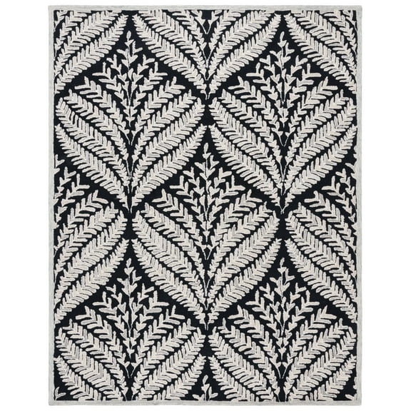 SAFAVIEH Capri Proinsias Leaves Wool Area Rug, Black/Ivory, 10' x 14'