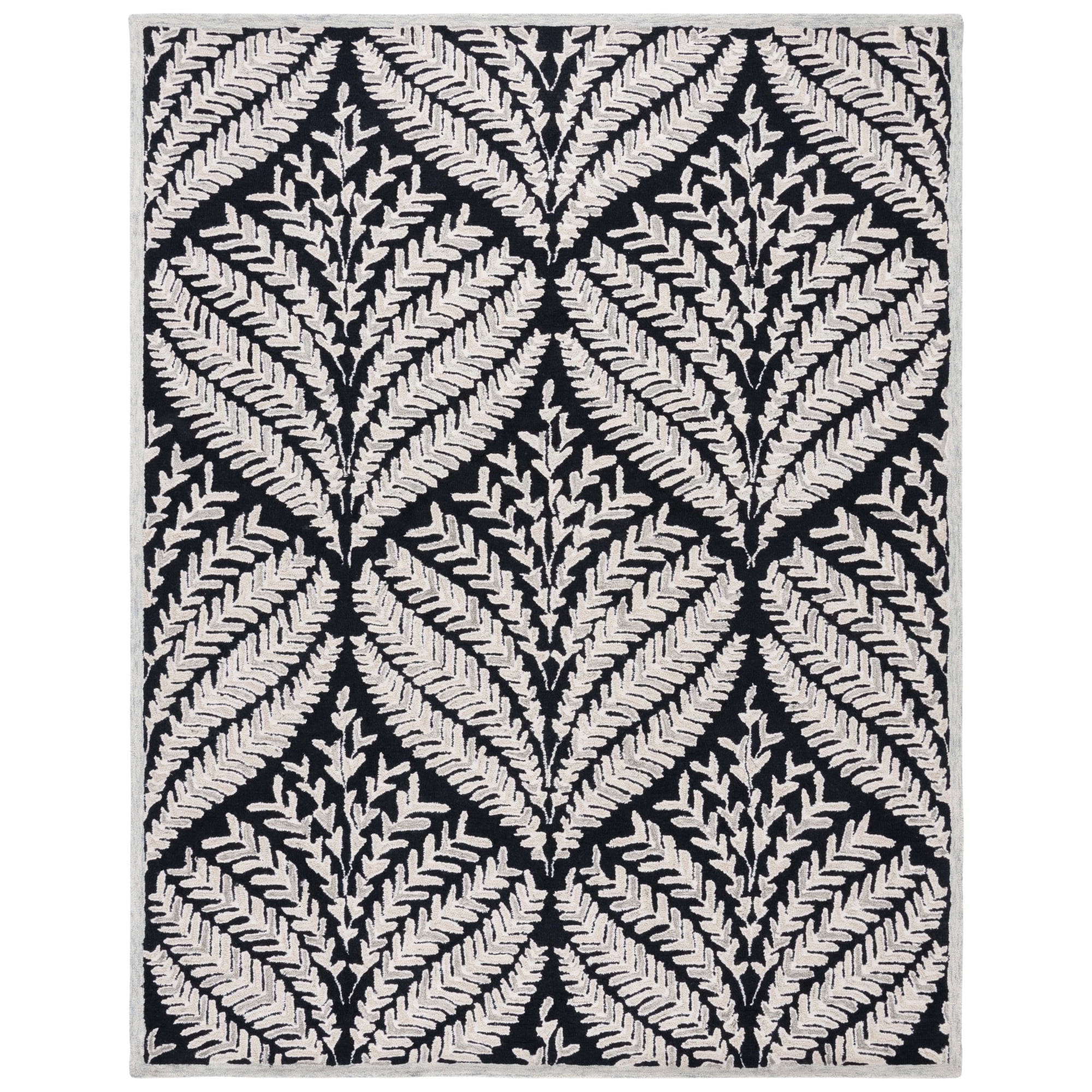 SAFAVIEH Capri Proinsias Leaves Wool Area Rug, Black/Ivory, 10' x 14'