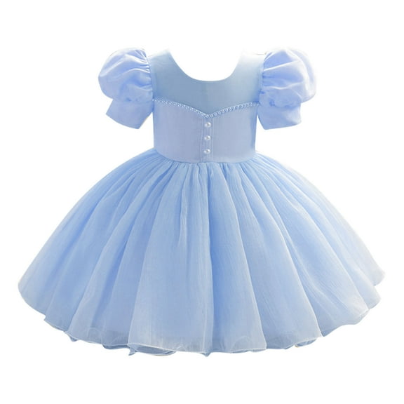 Efsteb Toddler Kids Girl Dresses for Wedding Puff Sleeve Prom Ball Gown for Girls Formal Party (Blue,5-6 Years)