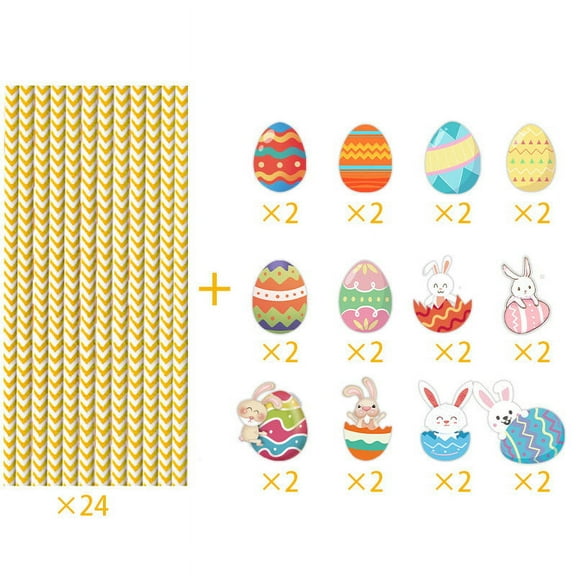 JeashCHAT Easter Decorations Clearance 24pcs Easter Straws Paper Reusable Straws Easter Rabbit Straws Colorful Ring Straws Children Easter Party Supplies Gift