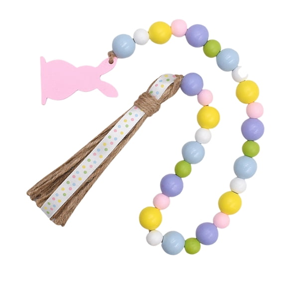 unbranded Easter Wood Beaded Garland with Tassel Bunny Tag Farmhouse Beaded Garland Home Decor