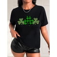 thumbnail image 1 of 1pc Women'S Casual Crew Neck T-Shirt with Green Clover Print, Polyester Knit Fabric, Medium Stretch, Short Sleeve Fashion Top for Spring/Summer/Fall, 1 of 7