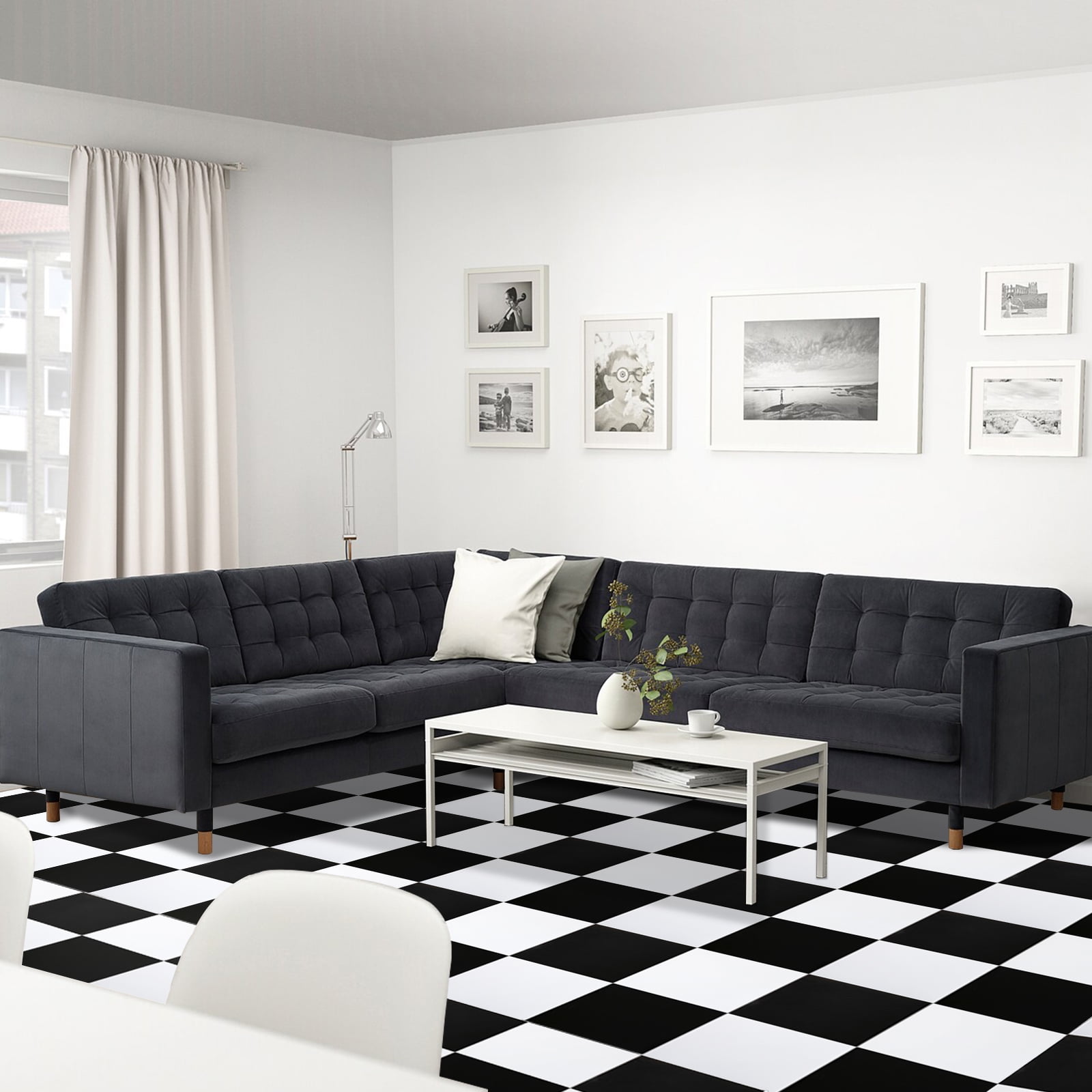 UMIGGEE Black and White Vinyl Flooring 12"x12" 20-pcs Peel and Stick Floor Tile/Coverings Easy to Install for Kitchen Living Room (20 sq. ft./Pack, 10 Black and 10 White)
