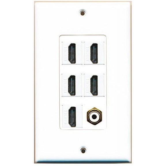 RiteAV - 5 Port HDMI 1 RCA White Wall Plate Decorative