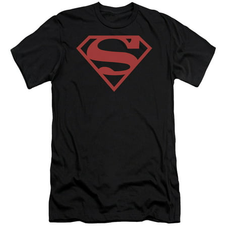 Superman DC Comics Red On Black Shield Adult Slim T-Shirt