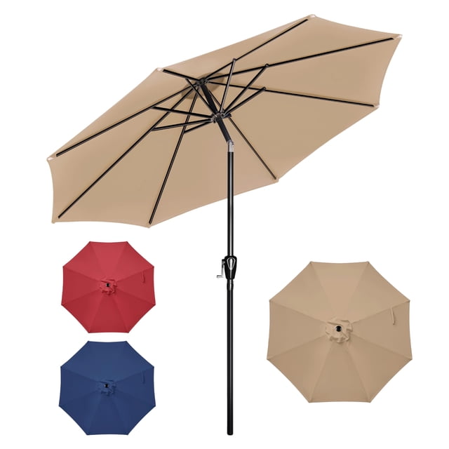 Sombrilla de patio exterior Simple Deluxe de 10 pies con inclinación y manivela