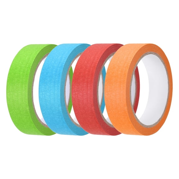 4pcs 1" x 22 Yard Colored Masking Tape, Red Orange Blue Green
