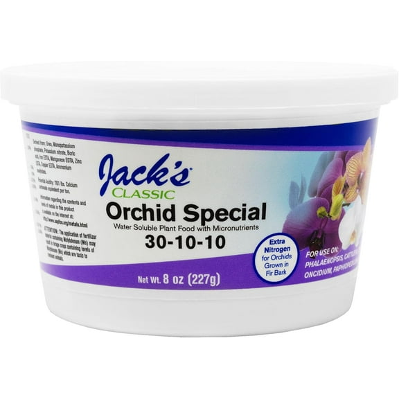 Jack's Classic 30-10-10 Orchid Special Water-Soluble Fertilizer with Micronutrients and Extra Nitrogen, Used for Turfs and Ornamental Grasses, 8oz