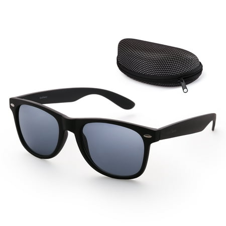Sunglasses for Women Men with Case, Trendy Grey 54mm Shatterproof Lens, Retro Horn Rimmed Black Frame,UV400 Protection