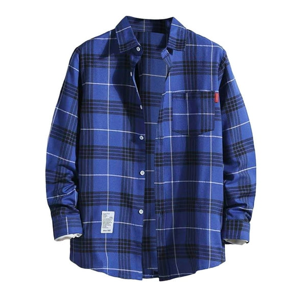 GEWSEY Flannel Shirt Women Button Down Long Sleeve Plaid Shirts Collared Casual Work Tops S-2XL (Blue, L)