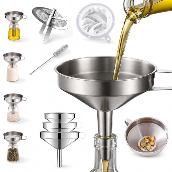 Stainless Steel Filter Funnel, 304 with 200 Mesh Strainer, Wide Mouth Kitchen Funnel