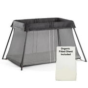 Angle View: Baby Bjorn - Travel Crib Light With Organic Fitted Sheet Kit - Black Mesh
