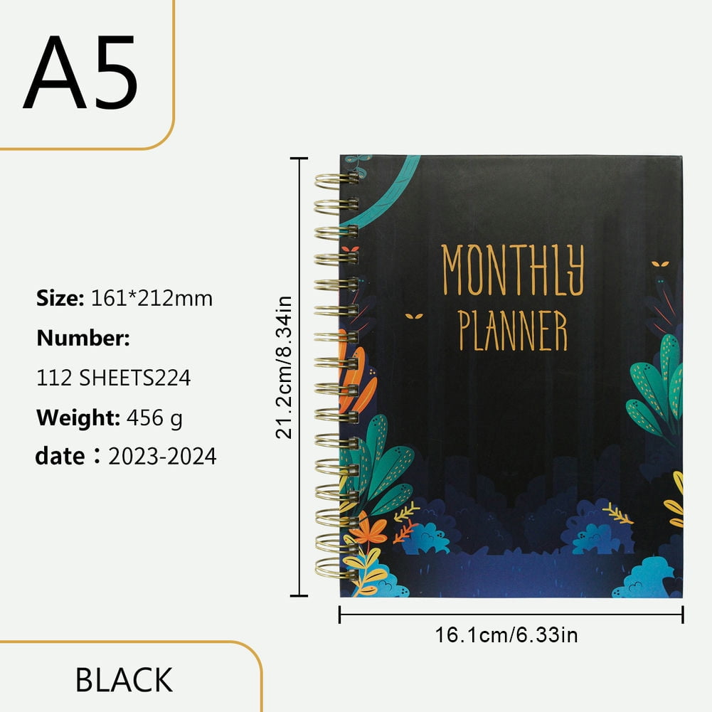 CSCHome Durable Planner 2023-2024, Coil A5 Notebook, Fine Floral Printing Hard Cover Weekly Planner , Flat 180° Spreadable for Students, Office Workers