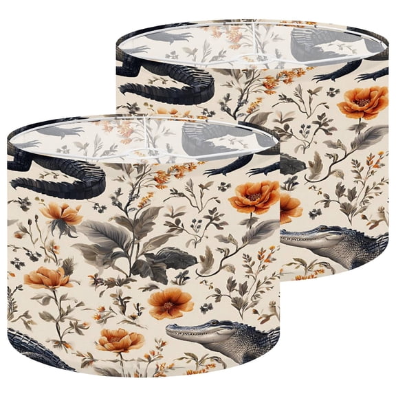 Lampshades 2 Pack Alligator Floral Orange Flowers Vintage Style Botanicals 13"x13"x10" Light Shade for Table Lamps Floor Lamp Shades Lampshade Replacement Easy Assembly