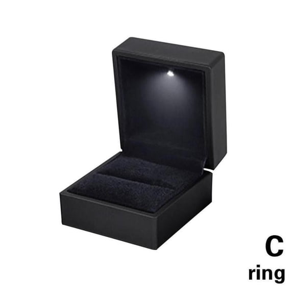 LED Lighted Engagement Ring Box, Luxury Velvet Jewelry Gift Box for Weddings, Proposals, and Festivals, Black