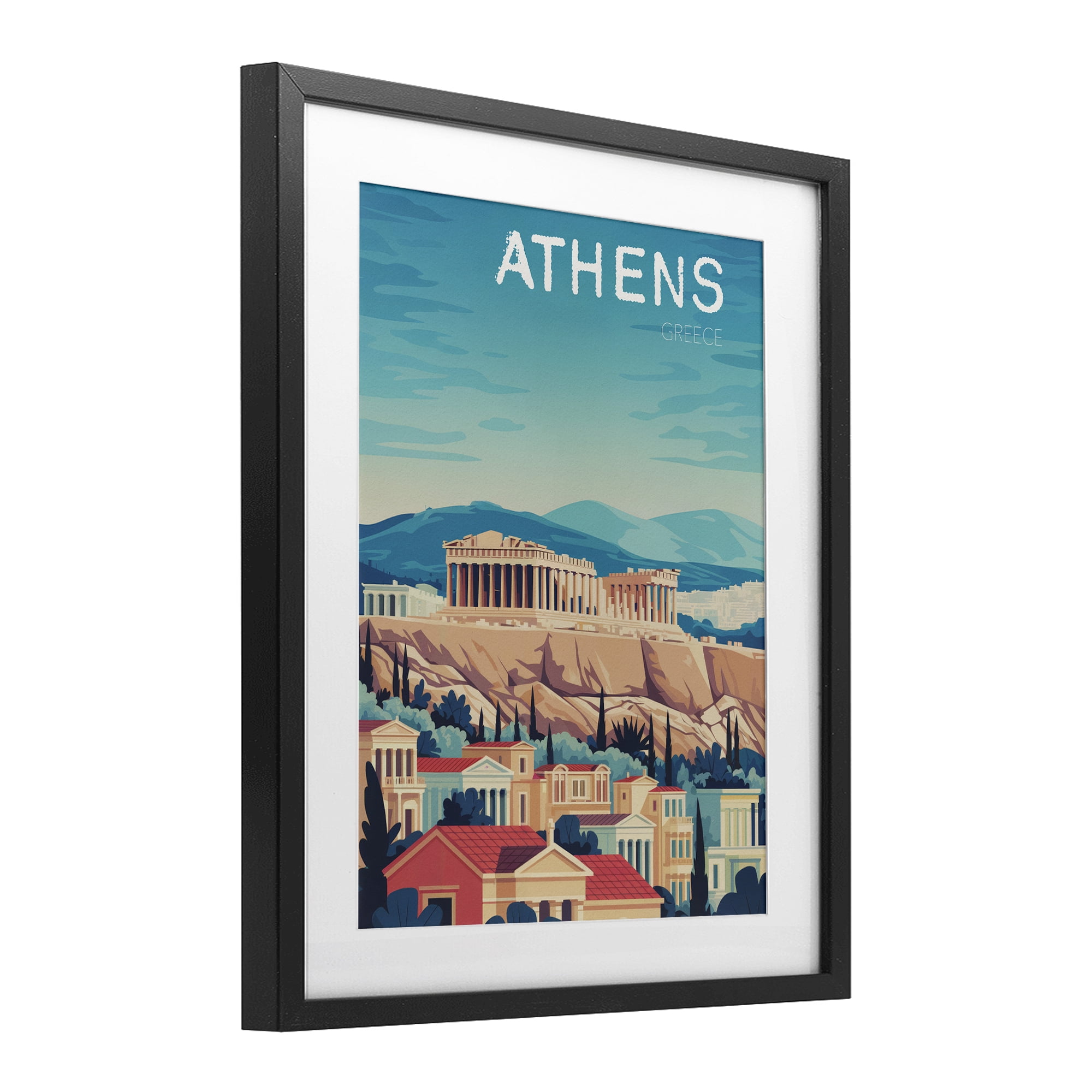 Stupell Industries Athens Topography Cityscape Black Framed Print Under Glass, design by Andreas Magnusson
