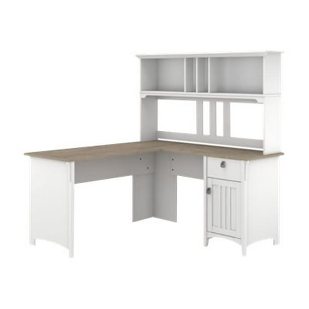 Bush Furniture Salinas Desk with hutch Lshaped shiplap gray