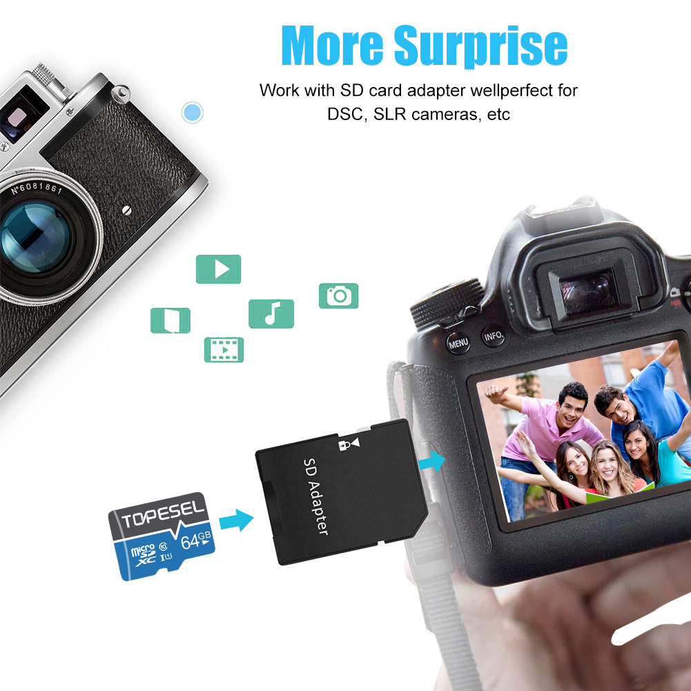 Topesel 64GB MicroSD Card with SD Adapter, Blue photo 5