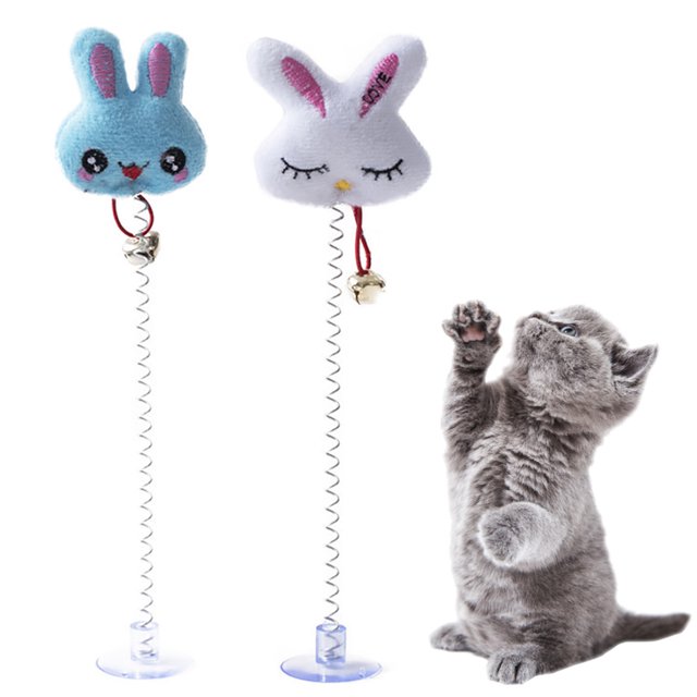 2PCS Spring Cat Play Toys Rabbit Cute Fashion Kitten Wand Toys Kitten Bell Toys