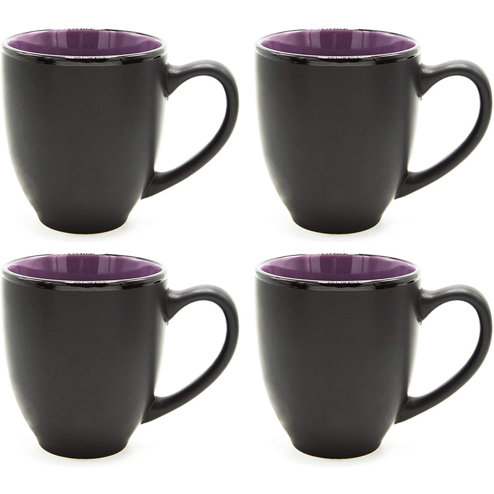 Bistro Coffee Mug Set Of 4 Large 14 Ounce Purple Tea Latte Cappuccino Ceramic Cups Matte 1837