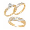 10K Gold Diamond Accent Trio Engagement Ring Bridal Set Womens and Mens Engagement Ring and Band Set