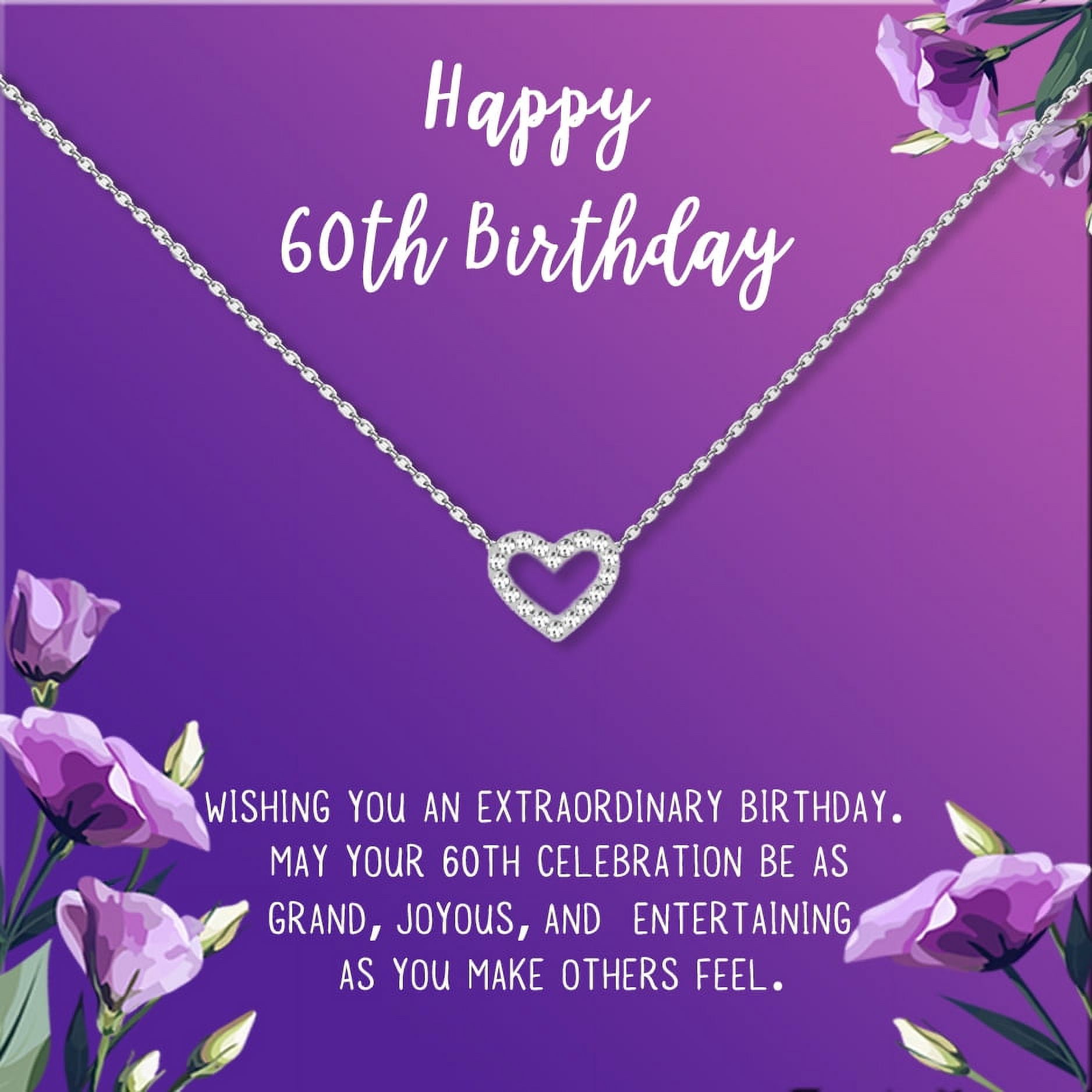 Anavia Happy 60st Birthday Gifts Stainless Steel Fashion Necklace Birthday Card Jewelry Gift for Her, Birthday Gift for Grandma-[Silver Mini Crystal Heart, Royal Purple Gift Card]