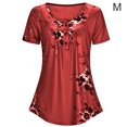 thumbnail image 1 of Camiseta estampada Jumpingount para mujer Verano Cuello redondo Blusa de manga Corta Top suelto Rojo M, 1 of 7