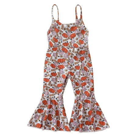 

Rovga Baby Infant Toddler Girls Clothes Summer Round Neck Sleeveless Jumpsuit Pumpkin Printings School Romper Leisure Daily Wears Orange 12-18 Months