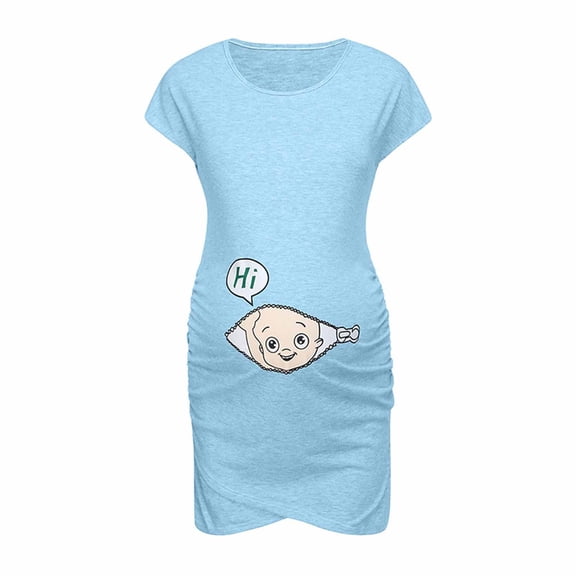 IROINNID Maternity Dress Bump Friendly Dress, Short Sleeve and Round Neck Short Printed Casual Pregnant Nursing Dress