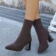 thumbnail image 2 of Women's Slip on Socks Dress Boots for Ladies Sexy Winter Fall Knit Pointed Toe Chunky High Heels Mid Calf Ankle Booties, 2 of 7