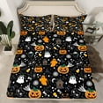 thumbnail image 2 of jejeloiu Spooky Pumpkin Full Size Sheets,Halloween Ghost Bed Sheets,Spider Webs Sheet Sets For Girl Boy,Breathable Room Decoration,4-Piece, 2 of 7