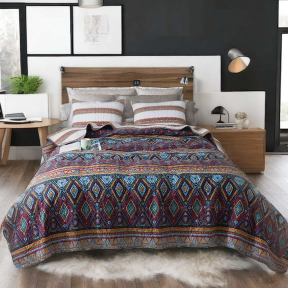 DaDa Bedding Southwestern Aztec Bohemian Desert Tribal Quilted Bedspread Set (KSX-002)