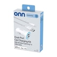 thumbnail image 6 of onn 24W Dual USB-A Port Car Charger with 3ft Braided Lightning to USB Cable, MFI Certified, White, Compatible with iPhone, iPad, Airpods and More, 6 of 11