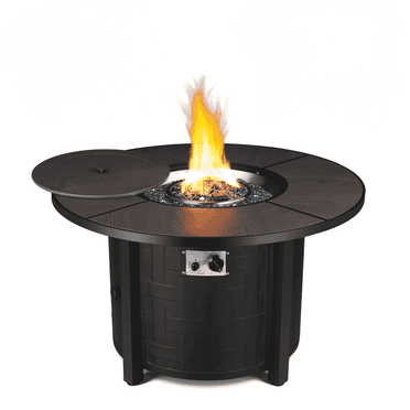 TLGREEN 42" Propane Fire Pit Table with Lid and Blue Stone, 50,000 BTU Auto-Ignition Circular Gas Fire Pit for Outdoor, with CSA Certified